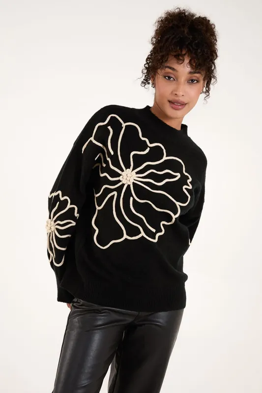 Large Flower Embroidery Jumper - Blue Vanilla