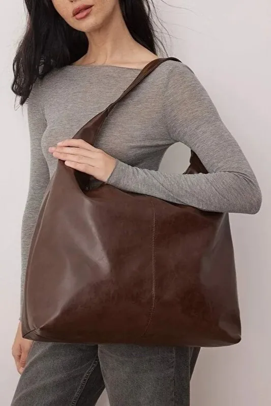 Women's Distressed Faux Leather Oversized Hobo Shoulder Bag - WOVCOR