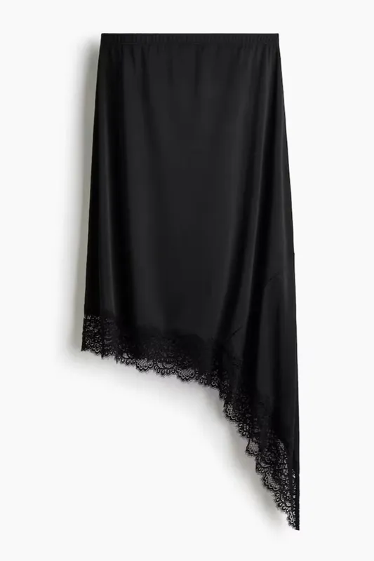 Asymmetric Lace-Trimmed Skirt