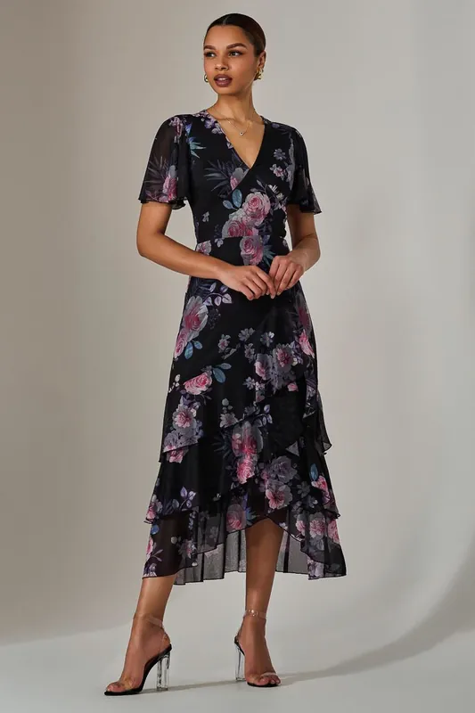 Mesh Print Frill Hem Midaxi Dress - Jolie Moi