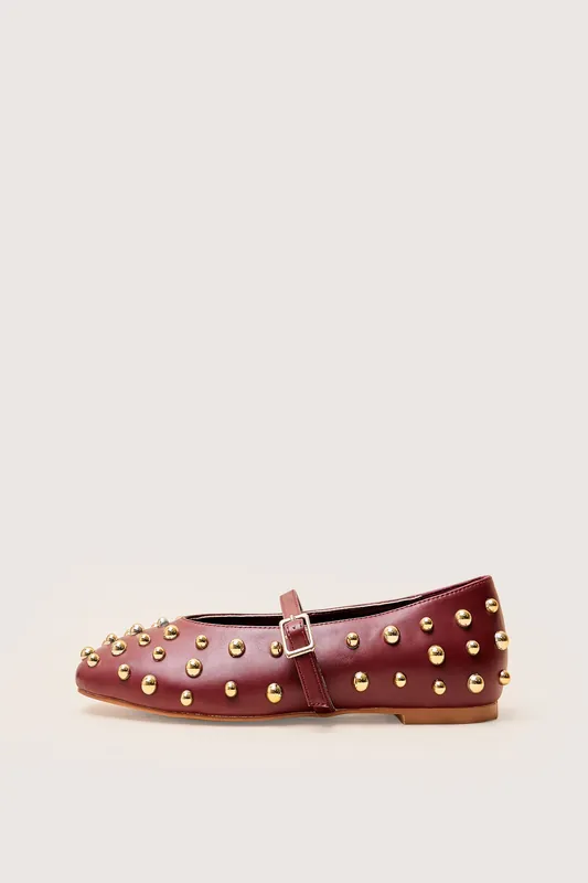 Elsie Burgundy Studded Ballerina Flats - Public Desire