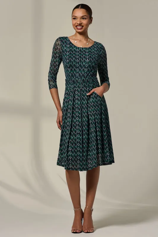 3/4 Sleeve Printed Mesh Dress - Jolie Moi