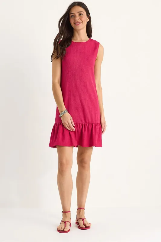 Textured Crepe Midi Dress with Ruffle Detail - Bianco Lucci