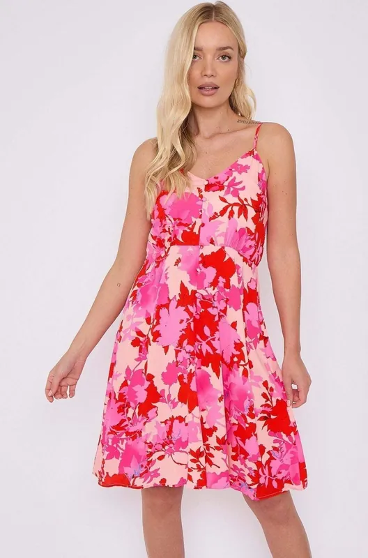 Fuchsia Floral Print Strap Mini Dress - Love Sunshine