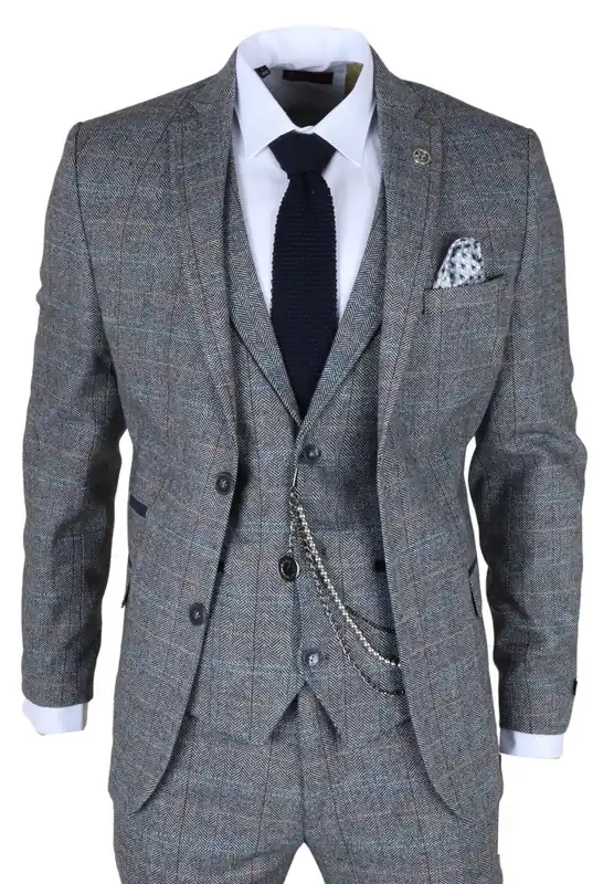 Men's Check Tweed 3-Piece Suit Vintage Pattern Tailored Fit Woollen Suit
