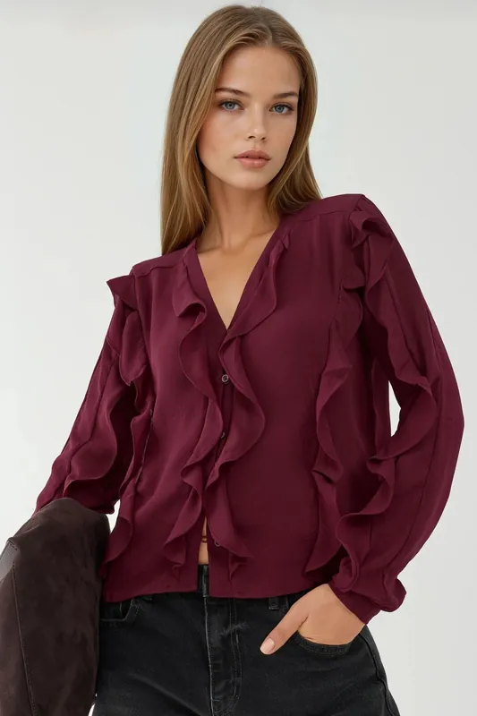 Tippet Collar Flounced Bohemian Shirt - Hiccup