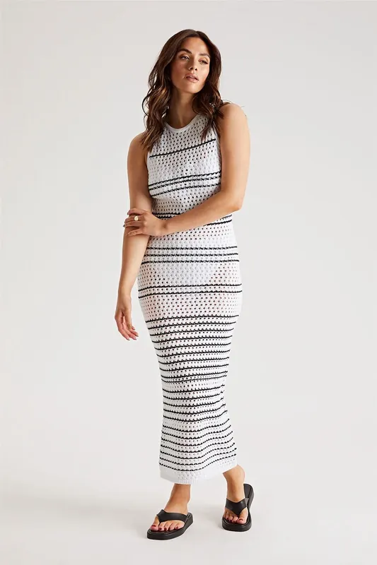 Stripe Pointelle Midaxi Dress - Urban Bliss