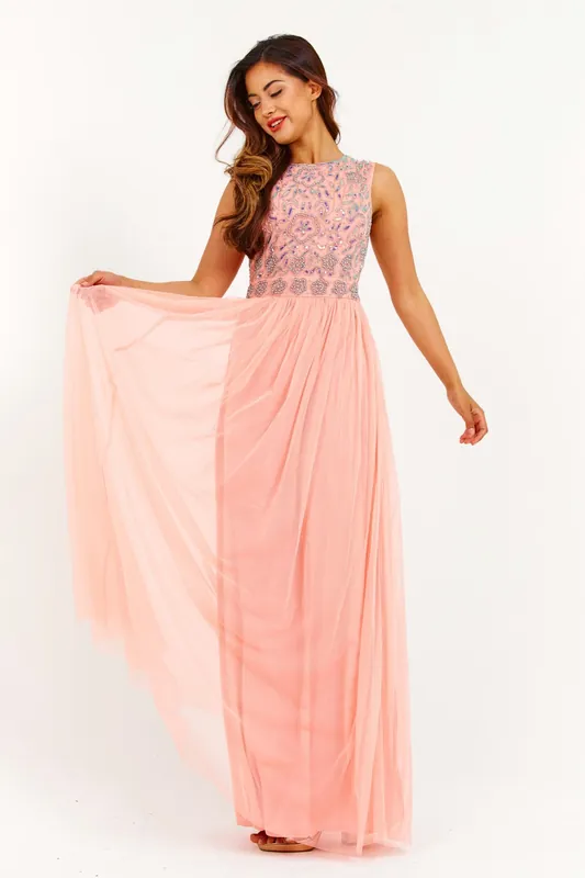 Rose Handmade Embellished Maxi Dress - LuvForever Fashion