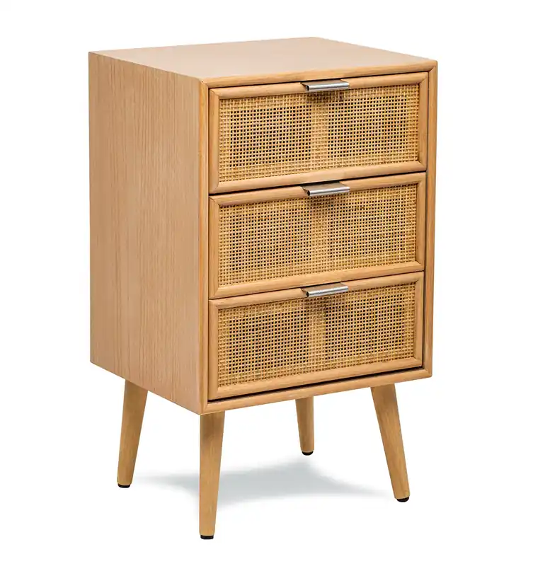 Scandinavian Wooden 3-Drawer Wicker Cane Dresser