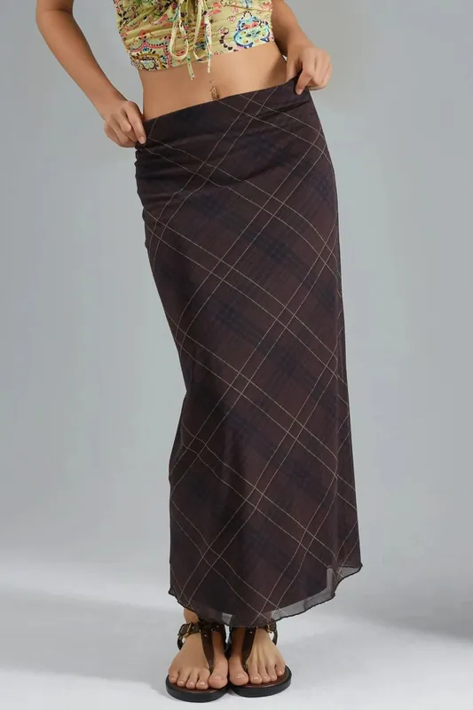 Mid Waist Patterned Maxi Skirt - Busem