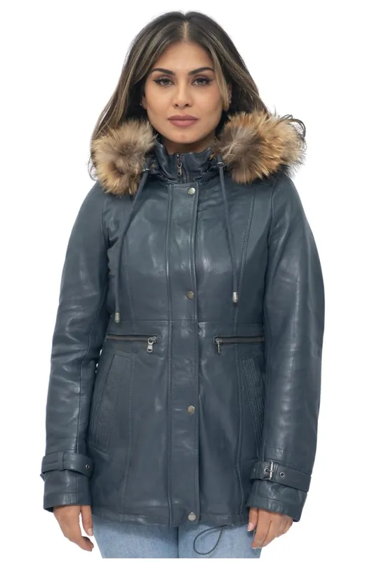 Leather Hooded Parka Jacket-Putian