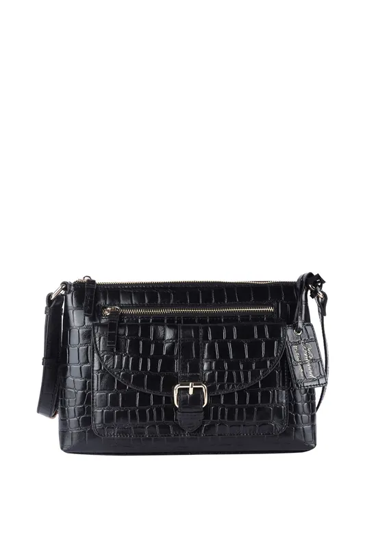 'Pretty' Croc Embossed Leather Shoulder Bag - Ashwood Leather