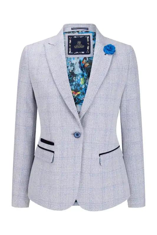 Womens Check Blazer Wool Blend Herringbone Tweed - Infinity Leather