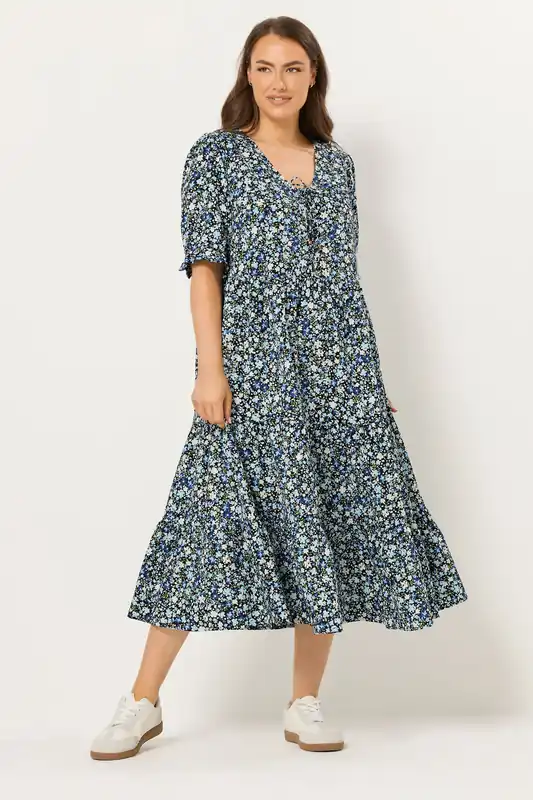 Ditsy Floral Tie Front Dress - Yours