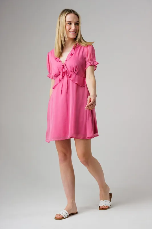 Ruffle Detail Puff Sleeve Mini Smock Dress - Wednesday's Girl