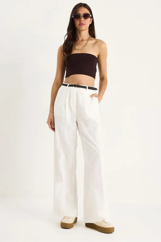 Textured Palazzo Pants with Pockets - Bianco Lucci