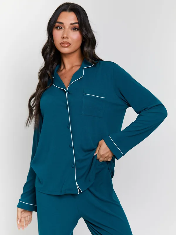 Rib Long Sleeve Traditional Shirt and Long Pant - Loungeable