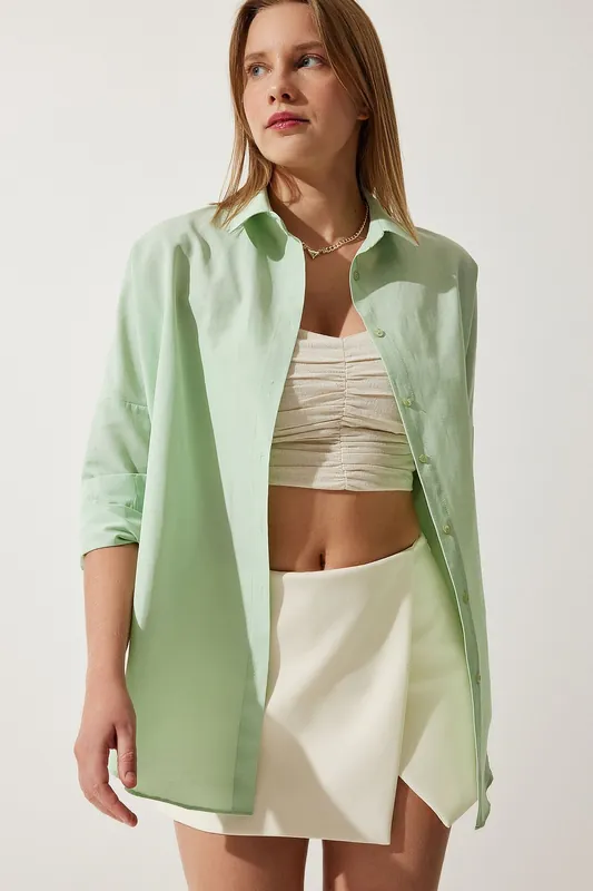 Oversized Poplin Button-Up Shirt with Long Sleeves