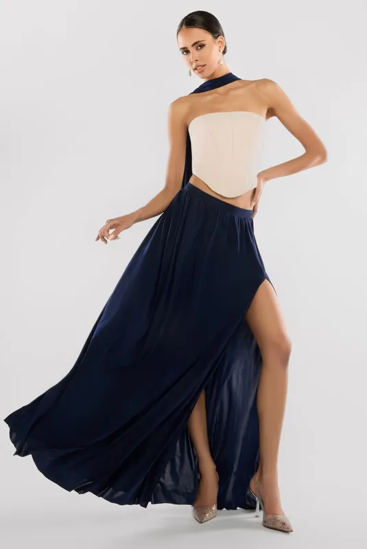 Side Split Jersey Maxi Skirt - Goddiva