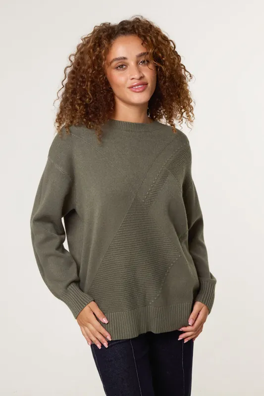 Khaki Argyle Stitch Detail Jumper - Blue Vanilla