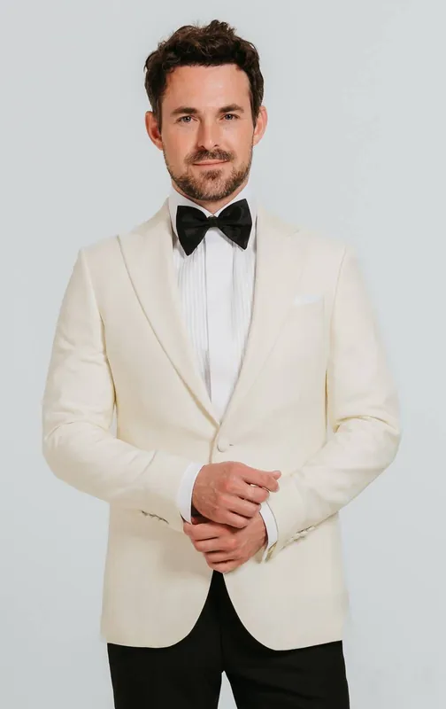 White Slim Fit Peak Lapel 2 Piece Tuxedo with Black Trousers - Dobell