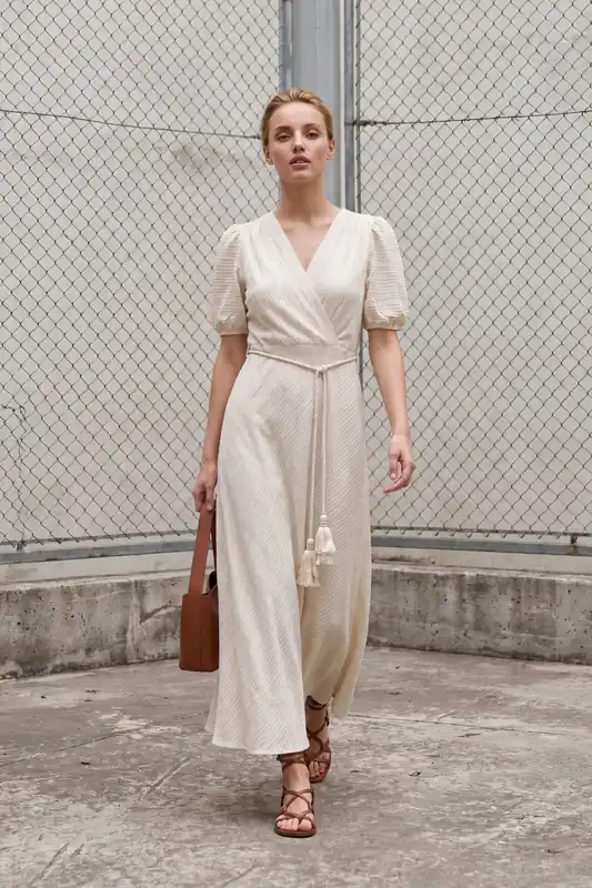 Belted V-Neck Maxi Wrap Dress