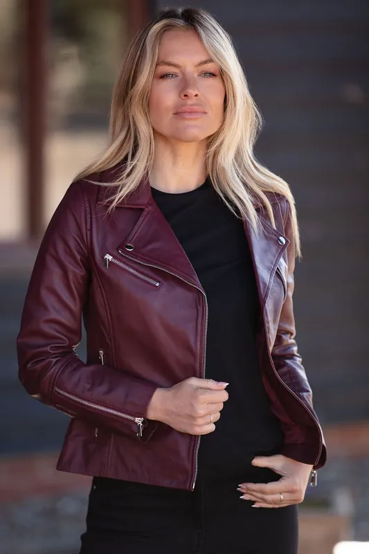 Giulia' Ladies Veg Tanned Leather Biker Jacket - Ashwood Leather