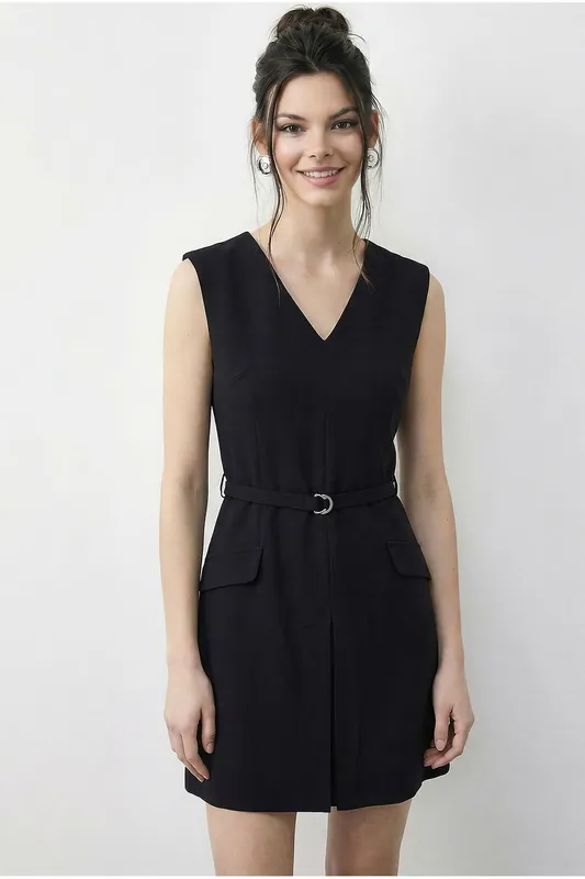 Belted V-Neck Mini Dress