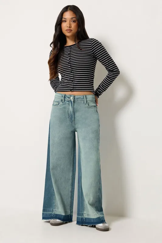 Petite Frayed Wide Leg Jeans - PixieGirl