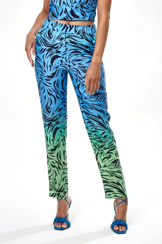 Zebra Print Ombre Trosuers in Blue - Liquorish