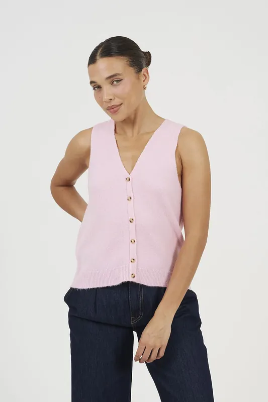 Mossy Yarn V-Neck Knitted Waistcoat