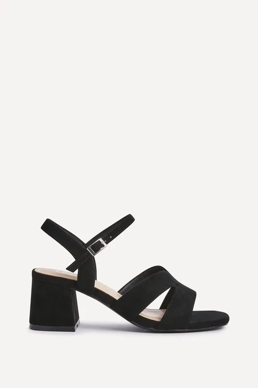 Empire Wide Fit Black Faux Suede Link Detail Block Heels - Linzi