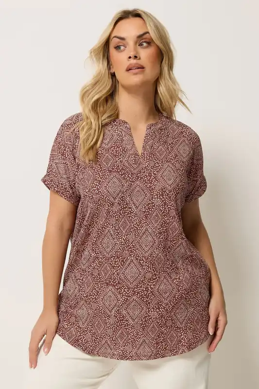 Diamond Print Notch Neck Top - Yours