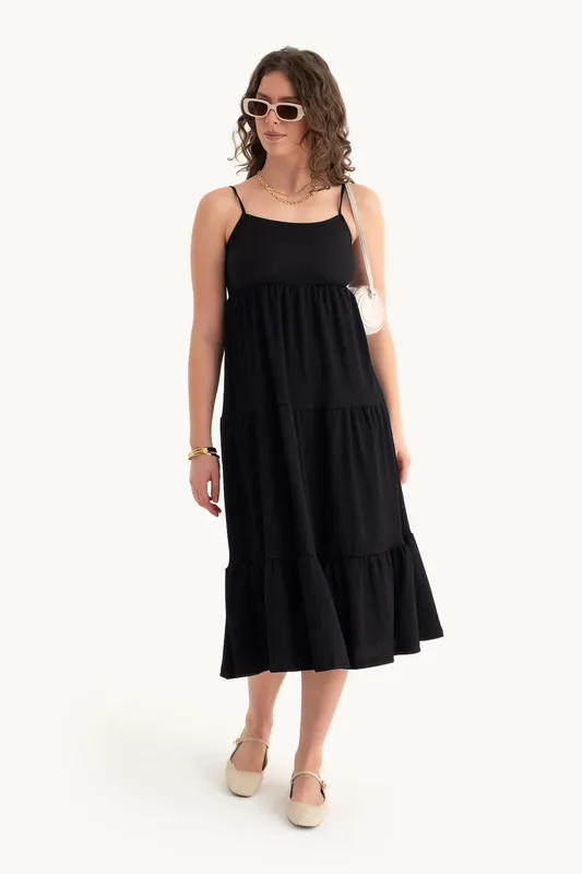 Spaghetti Strap Tiered Midi Dress - Hiccup