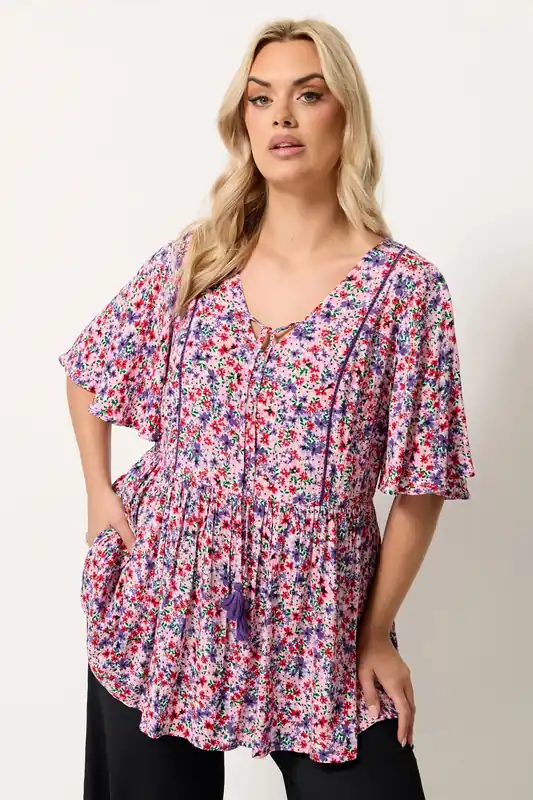 Ditsy Tie Neck Top - Yours