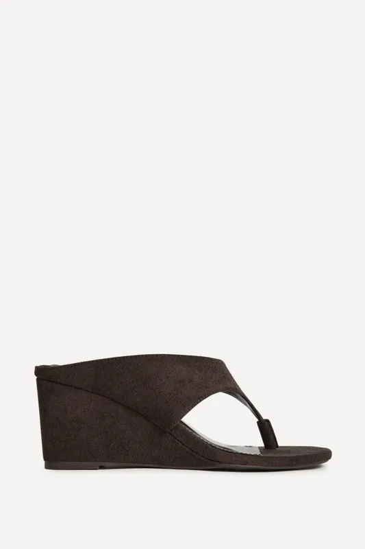 Avalon Brown Toe Post Wedge Sandals - Linzi