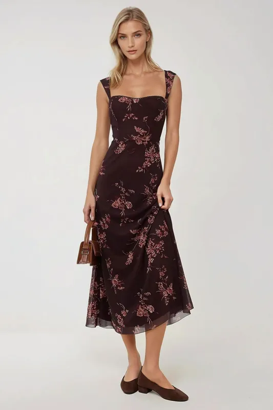 Patterned Maxi Dress with Heart Collar - Hiccup