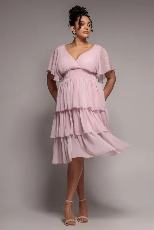 Plain Lurex Chiffon Tiered Midi Dress - Goddiva