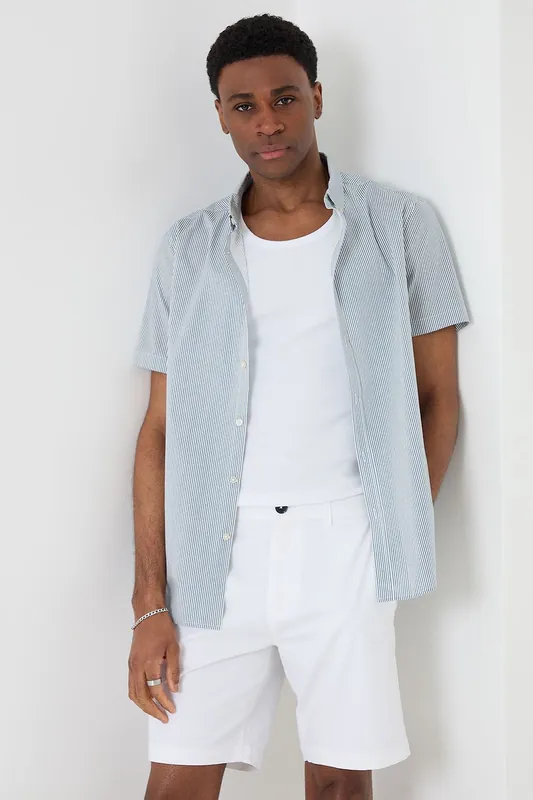 Stripe Cotton Poplin Short Sleeve Shirt - Threadbare