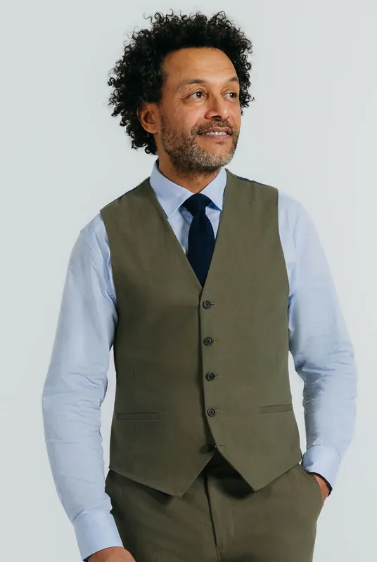Green Linen Twill Waistcoat - Dobell