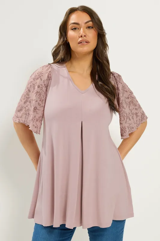 Pleat Front Floral Sleeve Top - Yours