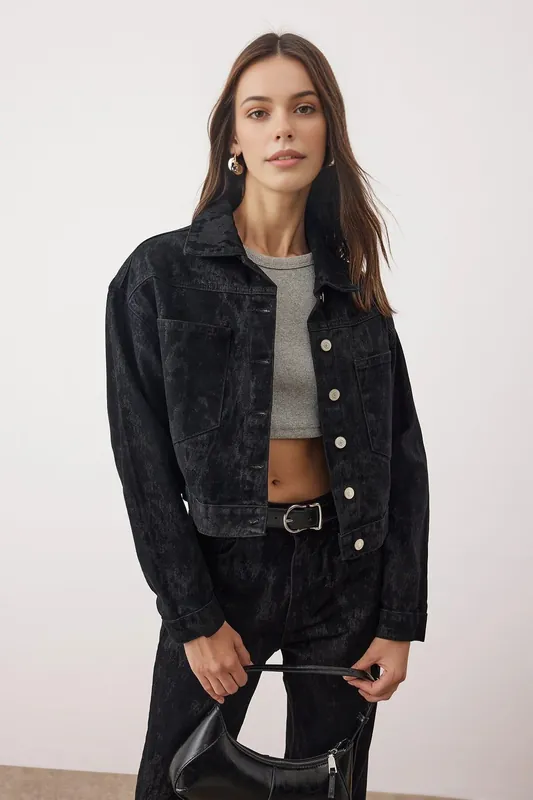 Washed Button Front Denim Jacket - WOVCOR