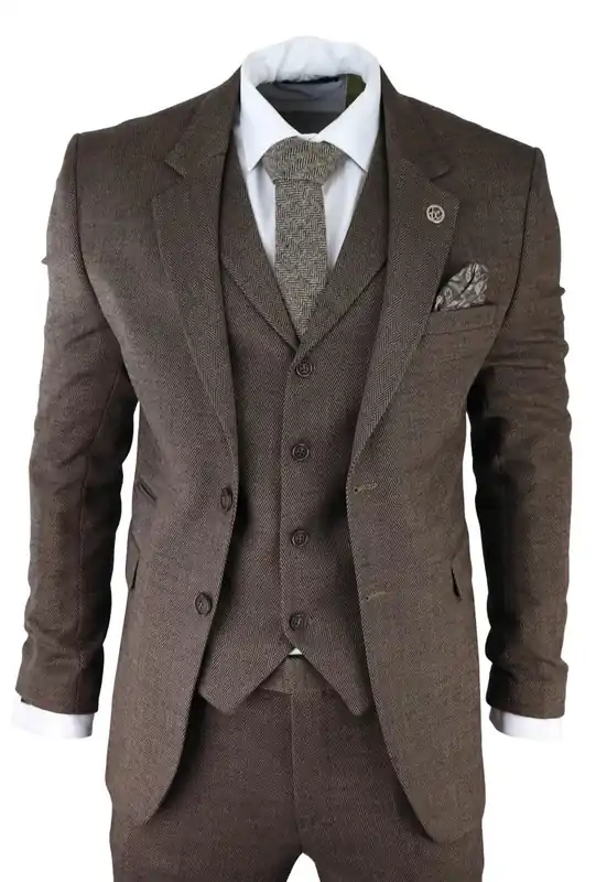 3 Piece Tweed Herringbone Suit Peaky Blinders Classic Tailored - Infinity Leather