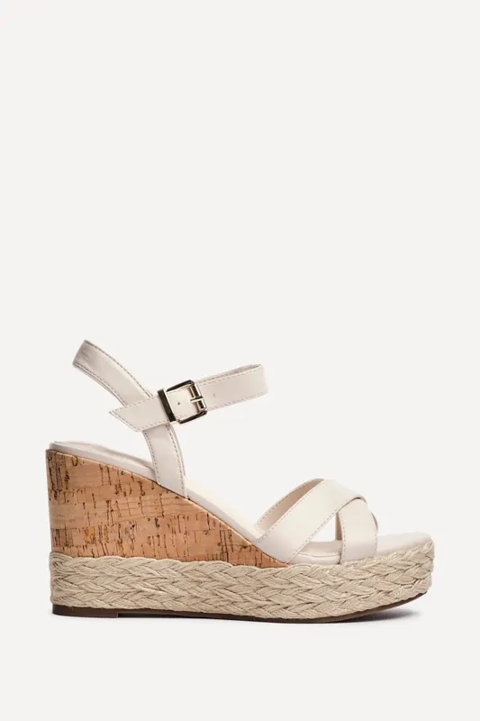 Lilia Nude Faux Leather Crossover Cork Wedge - Linzi
