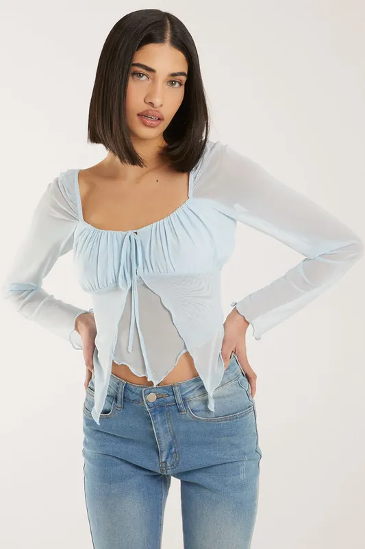Butterfly Long Sleeve Mesh Top - Pink Vanilla