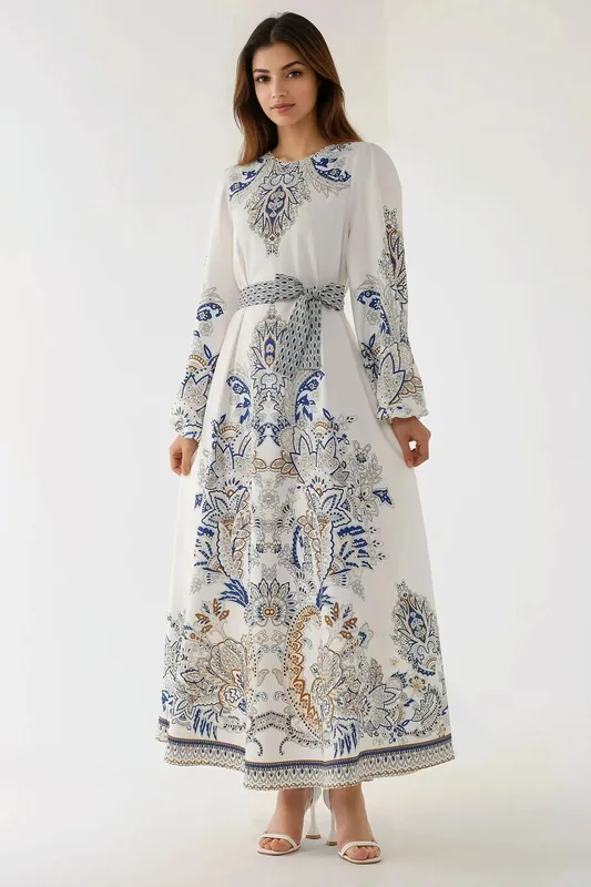 Printed Long Sleeve Viscose Maxi Dress - Hiccup