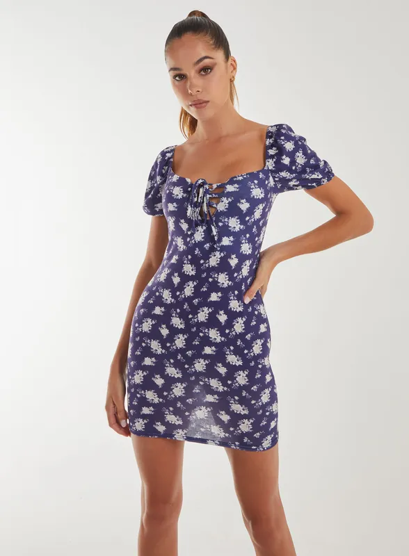 Floral Puff Sleeve Dress - Pink Vanilla