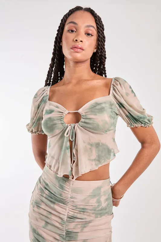 Tie Dye Puff Sleeve Butterfly Top - Pink Vanilla