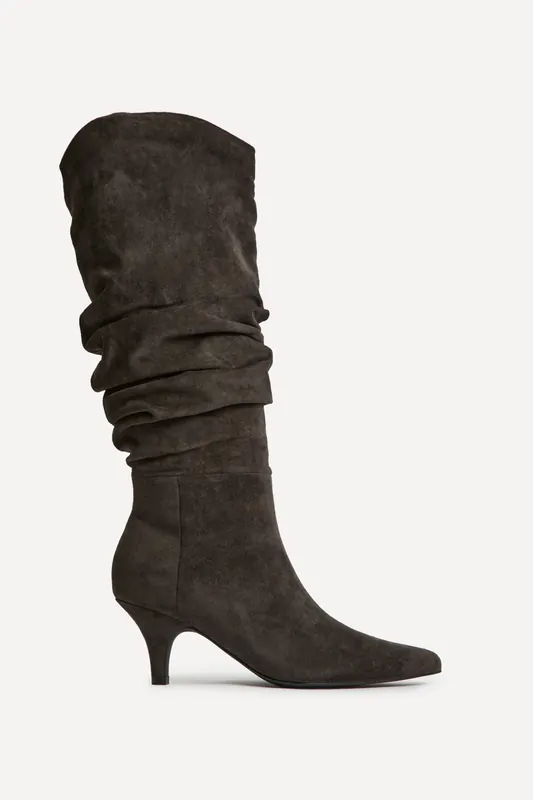 Esteem Grey Kitten Heel Long Boots - Linzi