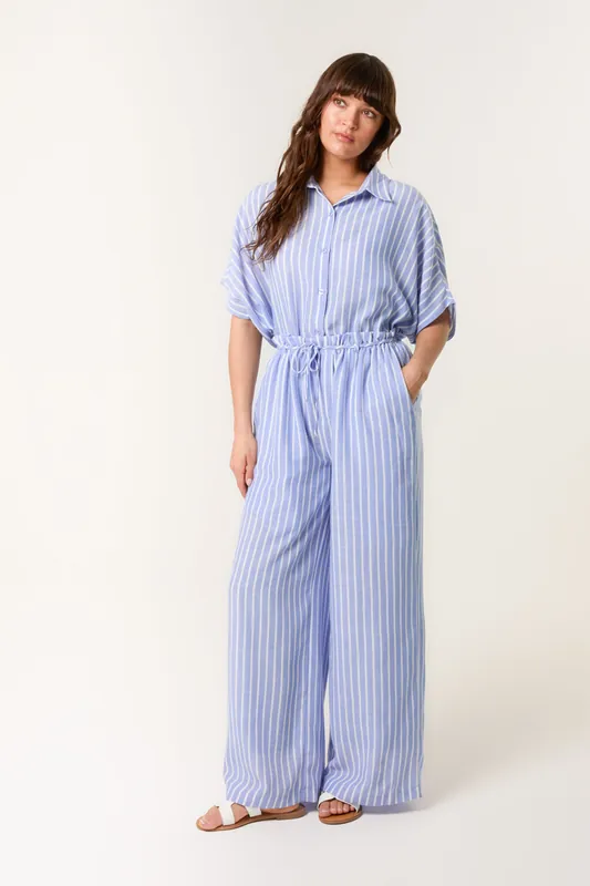 Blue Paperbag Waist Pinstripe Trouser - Blue Vanilla